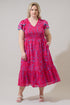 Delina Floral Patte Tiered Midi Dress Curve
